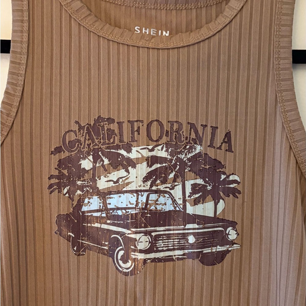 SHEIN EZwear Car Letter Graphic Ribbed Knit Tank Top - Picture 2 of 4